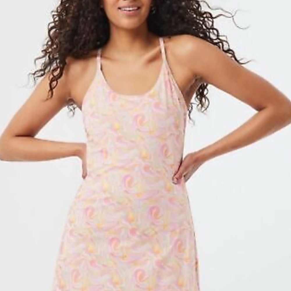 Outdoor Voices Swirl Mini Dress in Pink and Orange